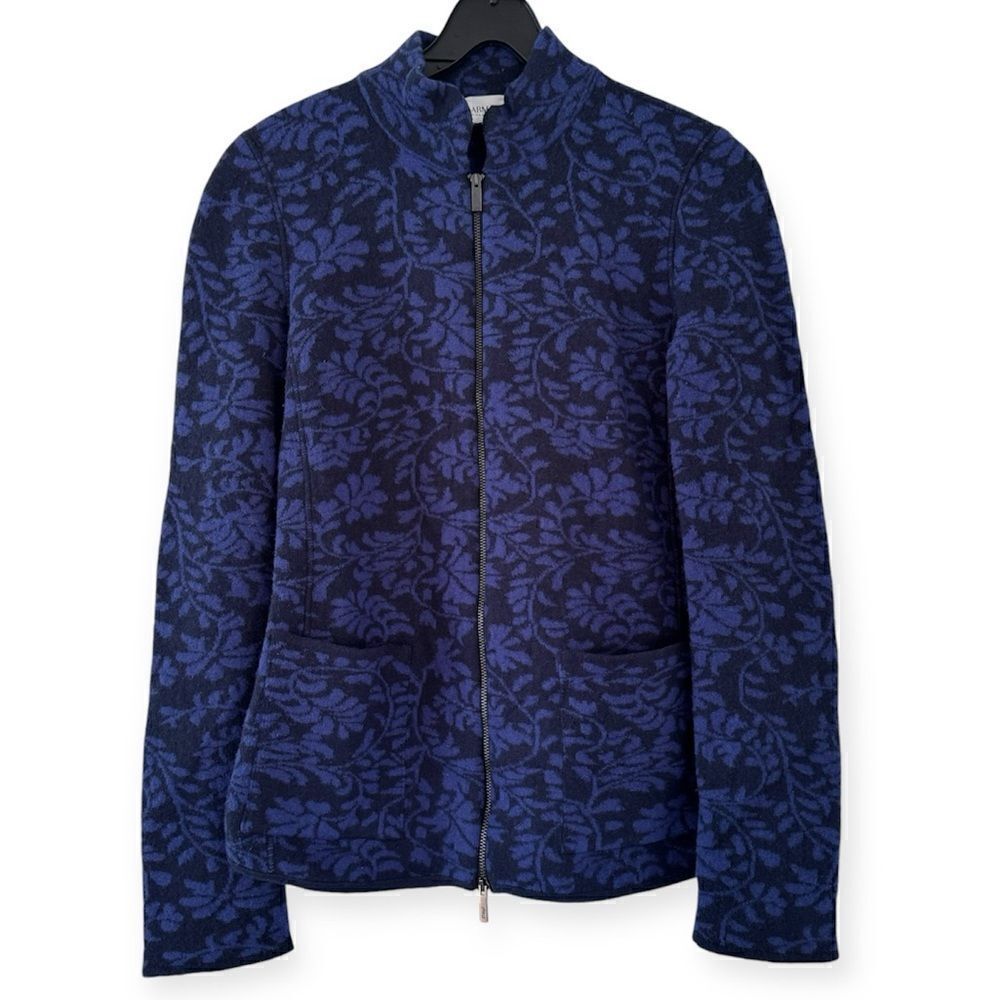 Armani Collezioni Floral Jacquard Full Zip Wool/Cashmere Sweater Jacket Size 6